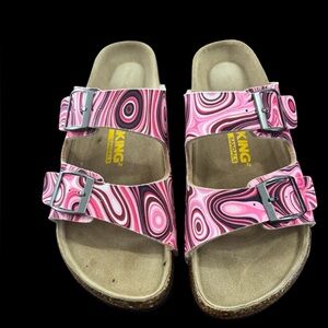Pink Swirl Pattern  Arizona Sandals with Buckles